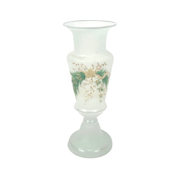 Antique Art Nouveau 1920s Opaline Hand Painted Hand Blown Frosted Glass Vase Wit - Picture 2 of 9
